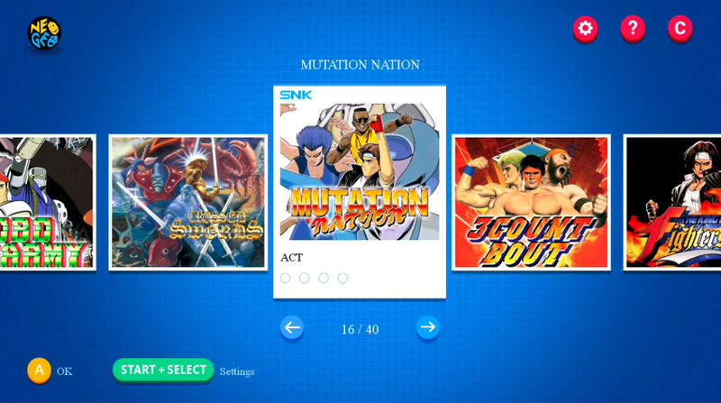 Neo Geo Mini’s menu screen is nothing special, but gets the job done.